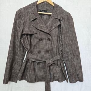 Sandro Women Brown Classic Quiet Luxury Parisian Double Breasted Trench Coat XL